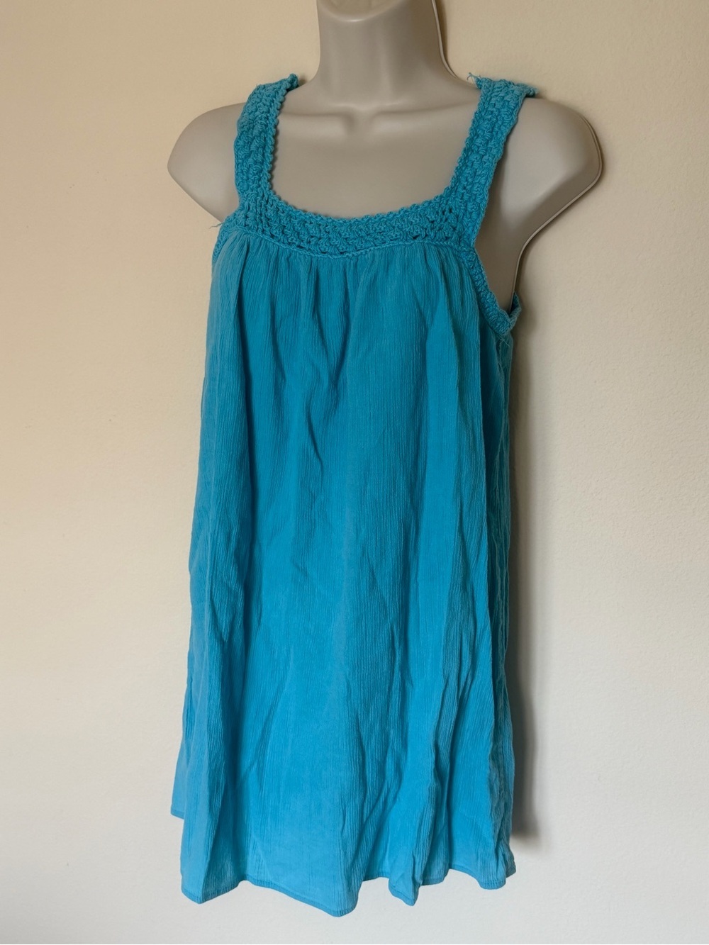 Roxy Y2K Bright Turquoise Crochet-Trim Sundress